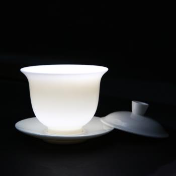 羊脂白玉蓋碗茶杯陶瓷家用茶壺泡茶碗杯德化白瓷敬茶杯三才 蓋碗