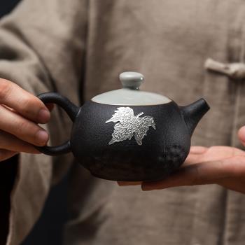秦初黑陶側把壺功夫茶具套裝粗陶茶壺陶瓷單壺整套茶盤陶壺泡茶器