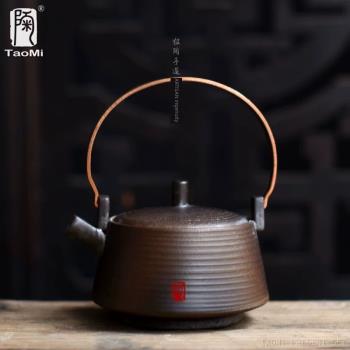 陶迷粗陶手工茶壺壺仿古手拉胚茶壺側把壺茶具可養柴燒陶瓷泡茶壺