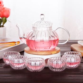 下午茶具耐熱玻璃陶瓷茶具家用花茶壺套裝蠟燭加熱保溫韓式茶壺