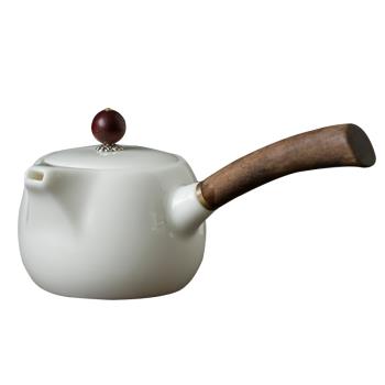墨守 德化白瓷 羊脂玉手工陶瓷側把泡茶壺單壺 日式簡約功夫茶具