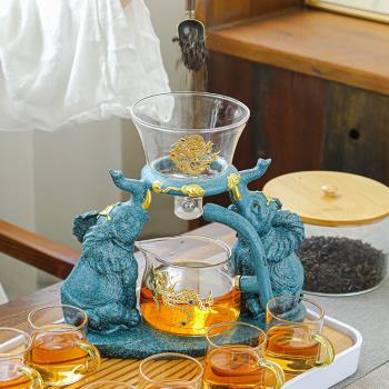 玻璃自動茶具整套懶人泡茶神器創意磁吸功夫茶具套裝家用中式茶壺