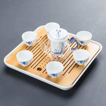 手繪玻璃茶壺單壺功夫泡茶壺家用茶盤套裝耐高溫過濾茶具陶瓷內膽