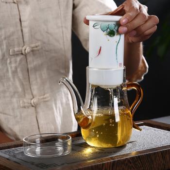 德化白玉瓷茶壺手繪內膽泡花玻璃