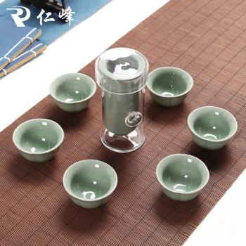 汝窯哥窯功夫茶具套裝家用陶瓷泡茶杯茶壺喝茶道簡約辦公中式青瓷