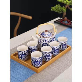 提梁壺功夫茶具套裝家用陶瓷中式復古泡茶壺茶杯帶過濾網整套托盤