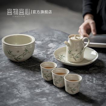 草木灰復古手繪陶瓷茶壺手工球孔過濾小容量泡茶單壺中式功夫茶具