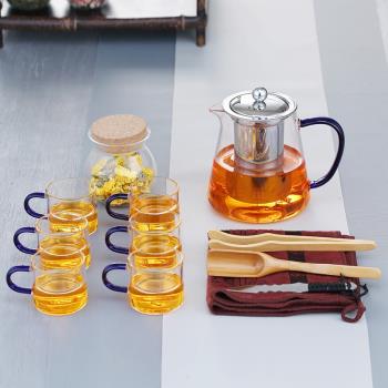 梵師 家用茶具套裝耐熱玻璃茶壺茶杯茶盤功夫茶具 耐高溫玻璃茶具