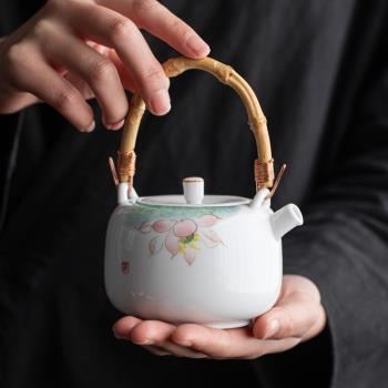 舊望格手繪陶瓷提梁壺白瓷家用辦公泡茶壺日式大號單壺過濾泡茶器