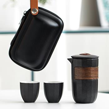 瓷恒堂快客一壺二杯家用簡約便攜包式旅行功夫小茶具套裝陶瓷茶壺