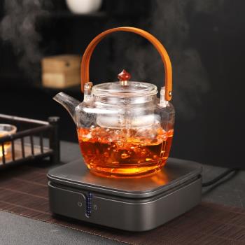 提梁蒸茶壺耐熱耐高溫玻璃大容量紅茶煮茶器家用泡茶全自動電陶爐