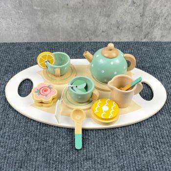 兒童過家家茶具組合下午茶甜點仿真茶壺餐具套裝木制廚房切切玩具