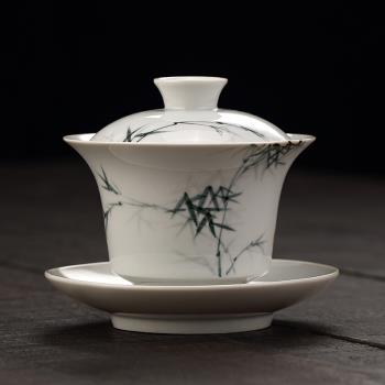 仿古墨竹陶瓷蓋碗茶杯手繪公道杯茶壺茶漏品茗杯家用功夫茶具套裝