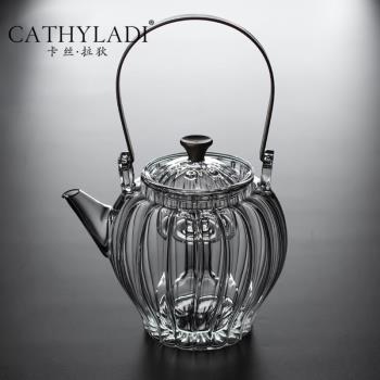 Cathyladi 大容量燒水壺家用耐高溫泡茶壺中式復古耐熱玻璃提梁壺