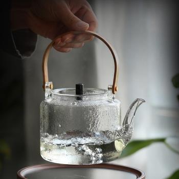 日式玻璃煮水壺泡茶家用透明小型電陶爐提梁煮茶壺單壺耐熱養生壺