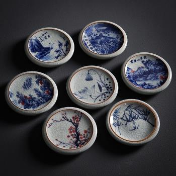 陶瓷中式青花蓋置開片復古茶道