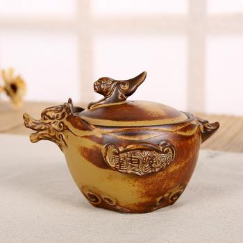 日式粗陶家用大號復古窯變小茶壺