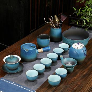 粗陶茶具套裝家用客廳辦公室日式復古陶瓷整套功夫泡茶壺蓋碗茶杯