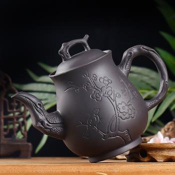宜興紫砂壺大容量梅雀潘壺純全手工茶壺家用單壺茶杯茶具套裝