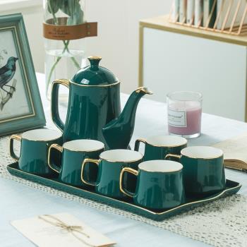 北歐簡約創意祖母綠水具套裝陶瓷咖啡杯水杯家用冷水壺小奢華歐式