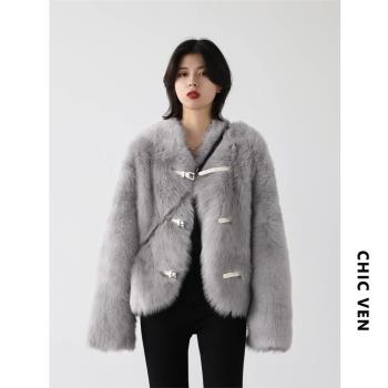 CHICVEN「避世主義」高階重工托斯卡納皮毛一體皮草大衣女外套冬