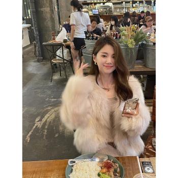 海寧皮草新款2025爆款年輕款時尚顯瘦仿狐貍毛毛外套女秋冬季短款