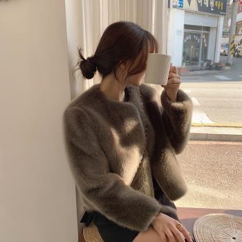 韓國chic冬季新款毛茸茸仿水貂絨皮草外套女短款顯瘦人造毛毛外套