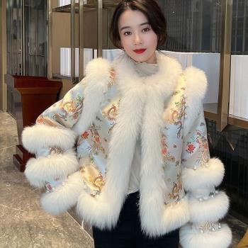 冬季中國風外套短款唐裝仿狐貍毛