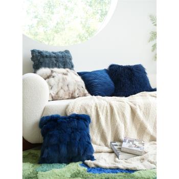 灘羊毛抱枕 歐式ins長毛絨沙發靠墊腰墊含芯皮草羊毛白色客廳臥室