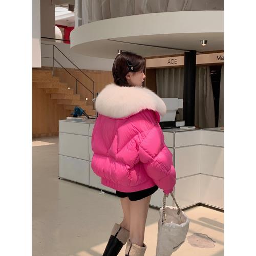 “小暖爐”鵝絨羽絨服女2025冬新款大狐貍毛領皮草外套小個子短款