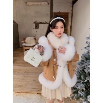“冬日告白”新中式國風元素狐貍毛皮草外套女冬季2023新款羽絨服