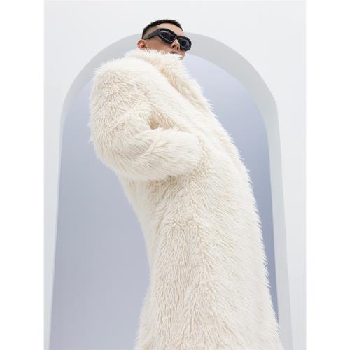 CLP黑灰白長款皮草夾棉加厚大衣寬松大墊肩重磅外套格雷系高級感