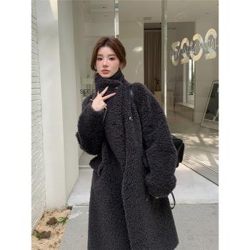 慵懶週末2024秋冬新款綿羊毛羊剪絨大衣女寬松長款羊羔毛皮草外套