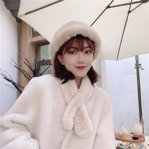 復古赫本帽~韓版秋冬百搭保暖時尚水貂毛帽子 皮草漁夫帽盆帽女