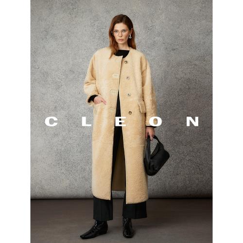 CLEON新款秋冬LACON拉貢中長款雙面穿皮毛一體外套女皮草