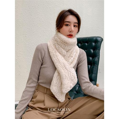 新款韓版斜角獺兔毛圍巾長款冬季圍巾女皮草圍脖保暖真毛圍脖毛領