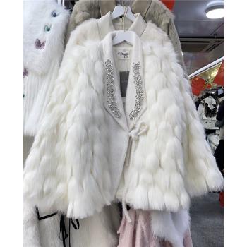 2023冬季重工釘鉆氣質名媛仿狐貍毛皮草外套女時尚年輕款毛絨大衣