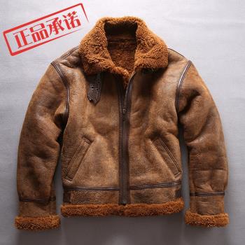 澳洲原生態綿羊皮皮毛一體 B3飛行服夾克 短款真皮皮衣男皮草外套