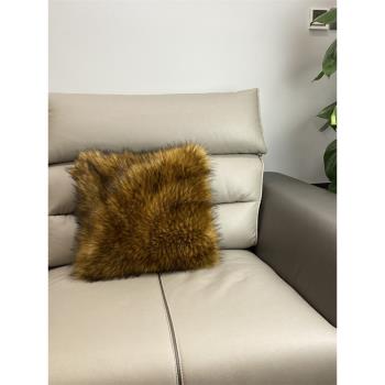 網紅皮草冬季簡約現代客廳家用幾何圖案狐貍貉子長毛絨方靠墊抱枕