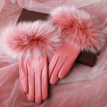 狐貍毛秋冬女士防風氣質羊皮手套