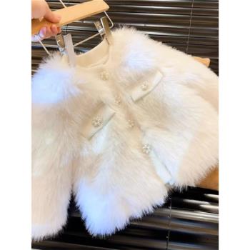 女童韓版冬季新款套裝洋氣小香風仿皮草毛毛外套百搭打底衫兩件套