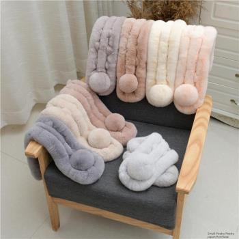 日本冬季懶兔毛整皮兒童學生圍巾