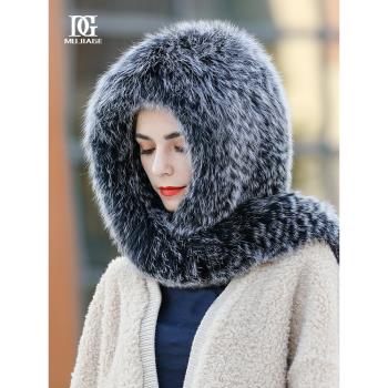 冬季狐貍毛女兩用戶外韓版圍巾帽