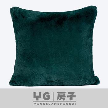 墨綠色人造皮草方枕簡約現代沙發抱枕設計師靠枕毛絨樣板房靠包