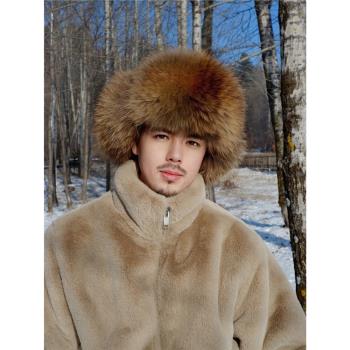 仿狐貍毛男士雷鋒帽冬季貉子毛東北中老年保暖防寒加厚皮草皮帽子