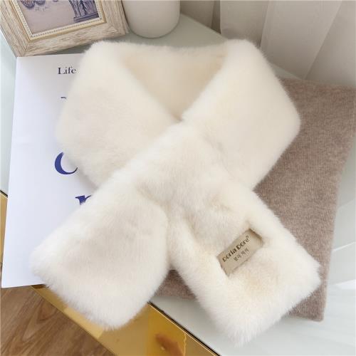 高品質定制毛毛圍巾冬季仿皮草交叉貼標圍脖仿獺兔毛ins保暖毛領