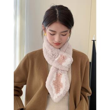 韓版雙面編織冬季毛毛女士圍脖