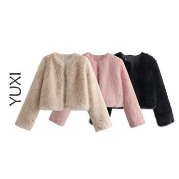 「YUXI」ZAR歐美女裝 法式復古3色人造皮草短款外套長袖上衣休閑