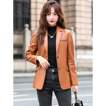 2024春秋新款海寧真皮皮衣女裝西服夾克韓版修身海寧皮草外套時尚