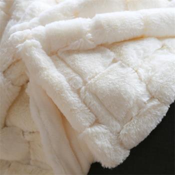 秋冬雙層加厚沙發毛毯被子白色灰色仿兔絨毯子飄窗仿皮草床尾搭毯